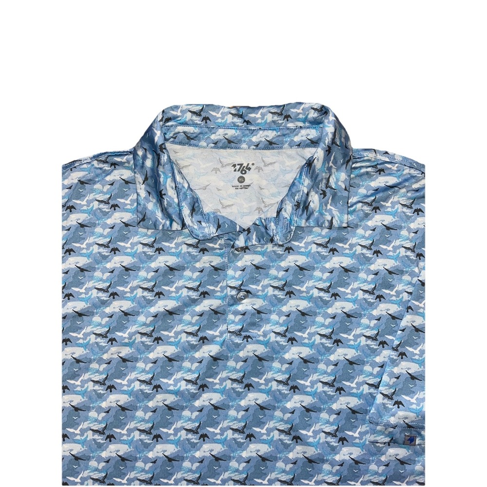 1764‎ Golf Polo Blue All over Bird Print Men's XL